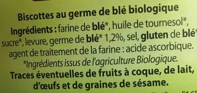 Lista de ingredientes del producto Biscottes Bon Et Bio, Aldi 300 g (36 biscottes en deux sachets)