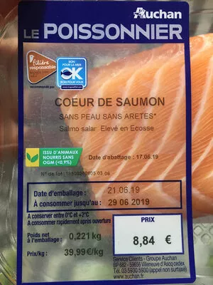 Liste des ingrédients du produit coeur de saumon Auchan 