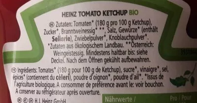 Liste des ingrédients du produit Tomato ketchup bio Heinz 