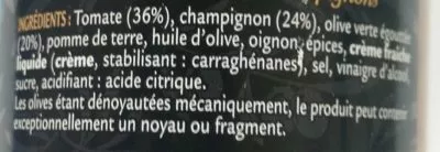 List of product ingredients Sauce aux olives champignons Tramier 190 g