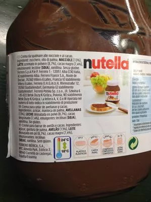 Liste des ingrédients du produit Nutella Ferrero 825g