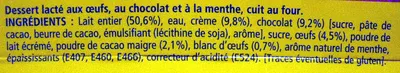 Liste des ingrédients du produit Le Petit Pot de Crème, Chocolat-Menthe (4 Pots) La Laitière, Nestlé 400 g (4 x 100 g)