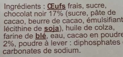 Lista de ingredientes del producto Moelleux au Chocolat Noir Georpa 800 g