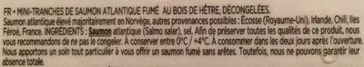Liste des ingrédients du produit Mini-Tranches de Saumon Fumé Labeyrie 