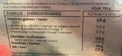Lista de ingredientes del producto Saumon fumé sauvage du pacifique 5 tranches Labeyrie 150 g e