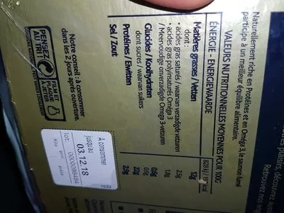 Lista de ingredientes del producto Saumon fumé Labeyrie 220 g (180g + 40g gratuit)