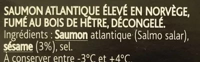 List of product ingredients Tendre pavé de saumon fumé sésame labeyrie 180 g