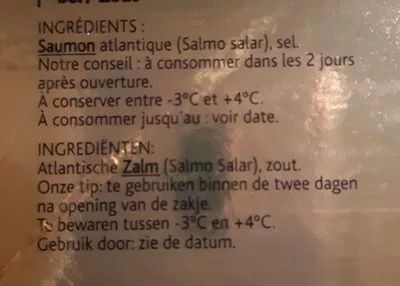 Lista de ingredientes del producto Saumon fumé le Norvège Labeyrie 150 g (130g+20g gratuit)