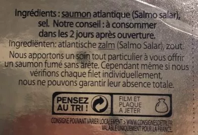 Liste des ingrédients du produit Saumon fumé Le Norvège Labeyrie 140 g