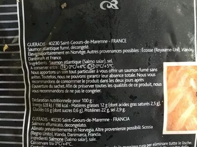 List of product ingredients Saumon Fumé Atlantique Labeyrie 