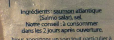 Liste des ingrédients du produit SAUMON ATLANTIQUE D'ECOSSE FUME 2 TRANCHES Labeyrie 75 g