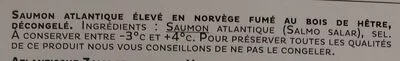 List of product ingredients Saumon fumé Le Norvège Labeyrie Labeyrie 290 g