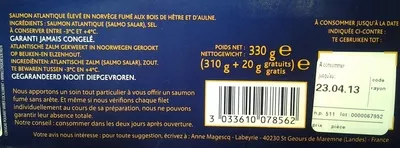 List of product ingredients Saumon Fumé de Dégustation Labeyrie 8 Tranches + 1,  330 g