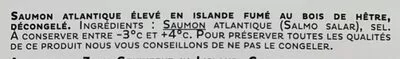 Liste des ingrédients du produit Saumon Islande le subtil Labeyrie 405 g