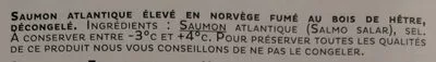 Lista de ingredientes del producto Saumon fumé au bois de hêtre Labeyrie 180 g