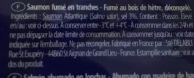 List of product ingredients Saumon Atlantique Fumé DELABLI 200 g