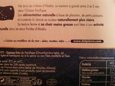 List of product ingredients Saumon fumé sauvage Delpierre 