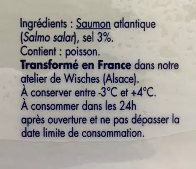 List of product ingredients Saumon Fumé Écosse Delpierre 120 g