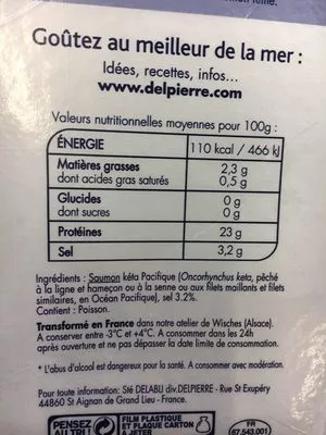 List of product ingredients Saumon fumé sauvage d'Alaska Delpierre 