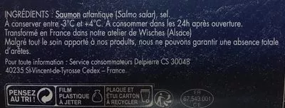 List of product ingredients Saumon fumé delpierre 150 g