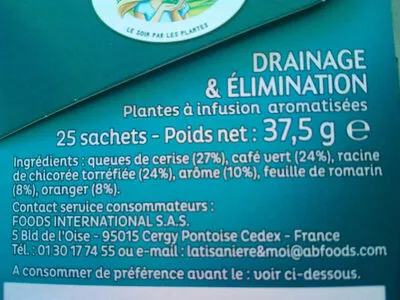 List of product ingredients Drainage et élimination La Tisanière 37,5 g