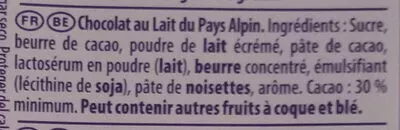 List of product ingredients Chocolat au lait du Pays Alpin Milka, Kraft Foods 200 g