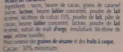 List of product ingredients Excellence Caramel Croquant Lait Lindt, Lindt Excellence 100 g