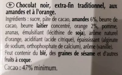 List of product ingredients Orange intense Noir orange intense Lindt 100 g