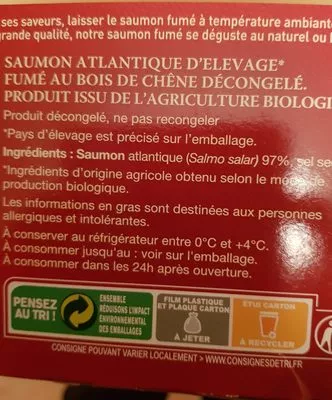 List of product ingredients Saumon fumé bio Delpeyrat 