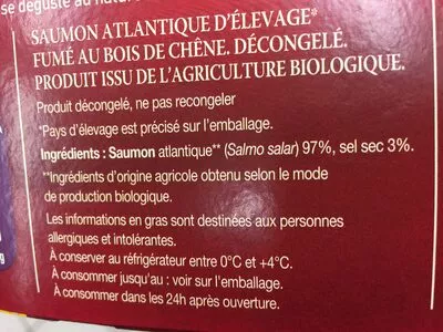 List of product ingredients Saumon Delpeyrat 