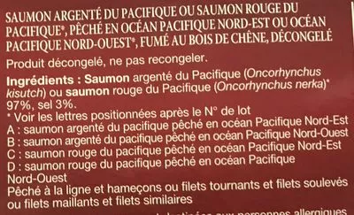 List of product ingredients Le saume fumé sauvage Delpeyrat 