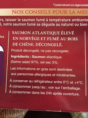 List of product ingredients Le Saumon - Norvège Delpeyrat 