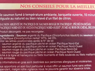 List of product ingredients Le Saumon saumon fumé sauvage Delpeyrat 