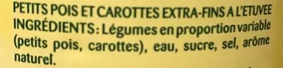 List of product ingredients Petits Pois & Carottes Extra-Fins à l'étuvée Bonduelle 800 g / 530 g égoutté