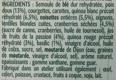 Lista de ingredientes del producto Duo quinoa pois doux Bonduelle 250g