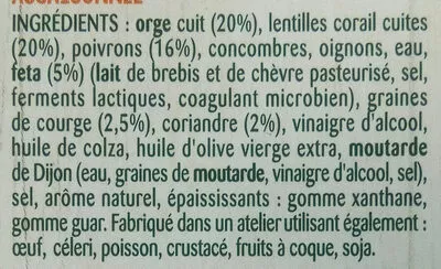 Lista de ingredientes del producto Salade orge et lentilles corail Bonduelle 250 g