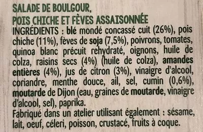 Lista de ingredientes del producto Les idées legumineuses : Blé concassé Fèves Edamame Bonduelle 250g