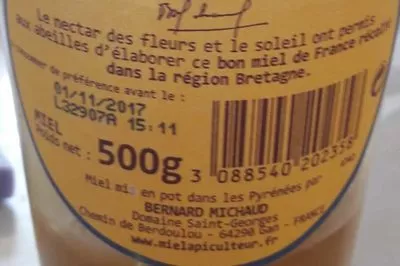 List of product ingredients Miel de Bretagne PV 500g L'Apiculteur, Bernard Michaud 500 g