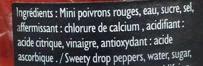 Lista de ingredientes del producto Gouttes de poivrons Sabarot 190 g (100 g égoutté)