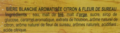 List of product ingredients Bière Blanche Citron & fleur de sureau Edelweiss 1.5 L, 6 bouteilles de 25 cl