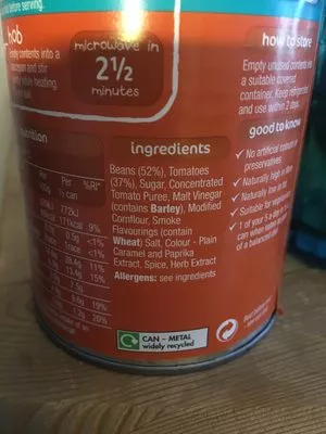 Lista de ingredientes del producto Haricot Heinz 
