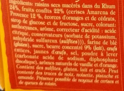 Liste des ingrédients du produit Cake Tranché Pur Beurre aux Fruits Confits Albert Ménès 350 g