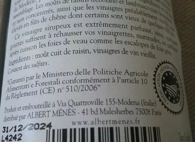 Liste des ingrédients du produit Vinaigre Balsamique Albert Ménès 
