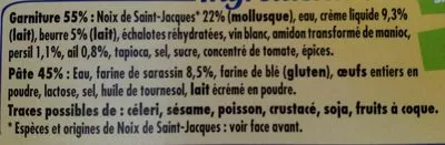 List of product ingredients 2 Galettes Saint-Jacques au Beurre Persillé Tipiak 250 g (2 unités)
