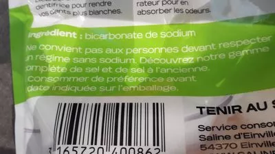 Lista de ingredientes del producto Bicarbonate alimentaire Saline d einville, Saline d'Einville 400 g