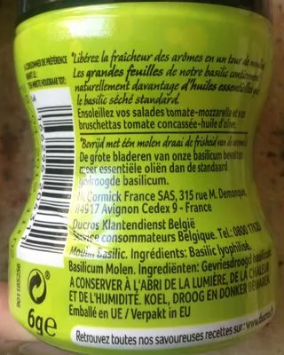 Lista de ingredientes del producto Moulin basilic Ducros 6 g