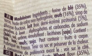 Liste des ingrédients du produit Mini Madeleines st michel 175 g