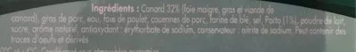 List of product ingredients Mousse de Canard au Porto Sans marque, GEO 200 g