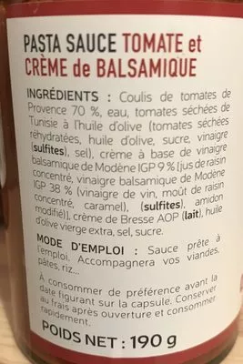 Lista de ingredientes del producto Tomatensaus Pce & Balsamico Creme 190G Marius Bernard 190 g