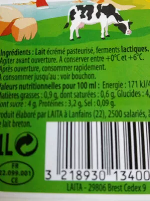 List of product ingredients Lait Ribot Even 1 l